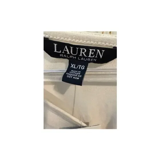 Ralph Lauren Peplum Blouse Three-Quarter Sleeve Wrap Tie Waist Size XL Cream NWT - Picture 5 of 7